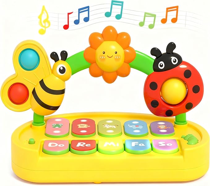 Baby Piano Toys 6-12 Months Light Up Music Keyboard 6 9 12 18 Month Old Baby Toys with 4 Modes, Infant Educational Learning Toys for Girl, Small Musical Piano for Babies 1 Year Old Boys Girls Gift