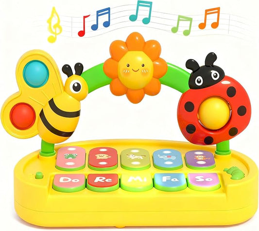 Baby Piano Toys 6-12 Months Light Up Music Keyboard 6 9 12 18 Month Old Baby Toys with 4 Modes, Infant Educational Learning Toys for Girl, Small Musical Piano for Babies 1 Year Old Boys Girls Gift