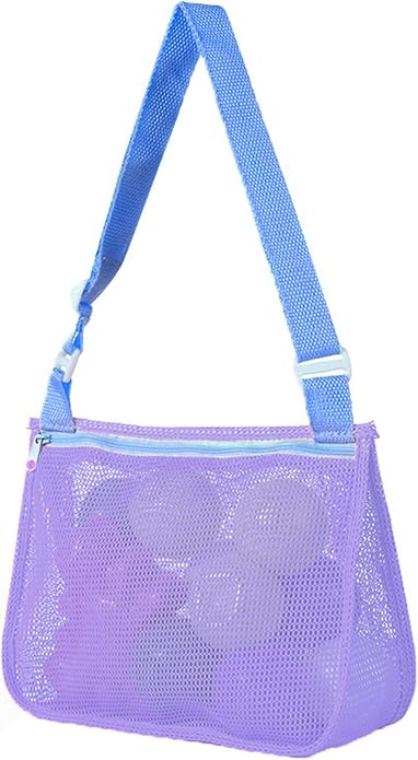 UTTPLL Colorful Mesh Beach Bag Adjustable Kids Quick Dry Net Tote for Seashell Collecting Sand Toy Swimming Accessories