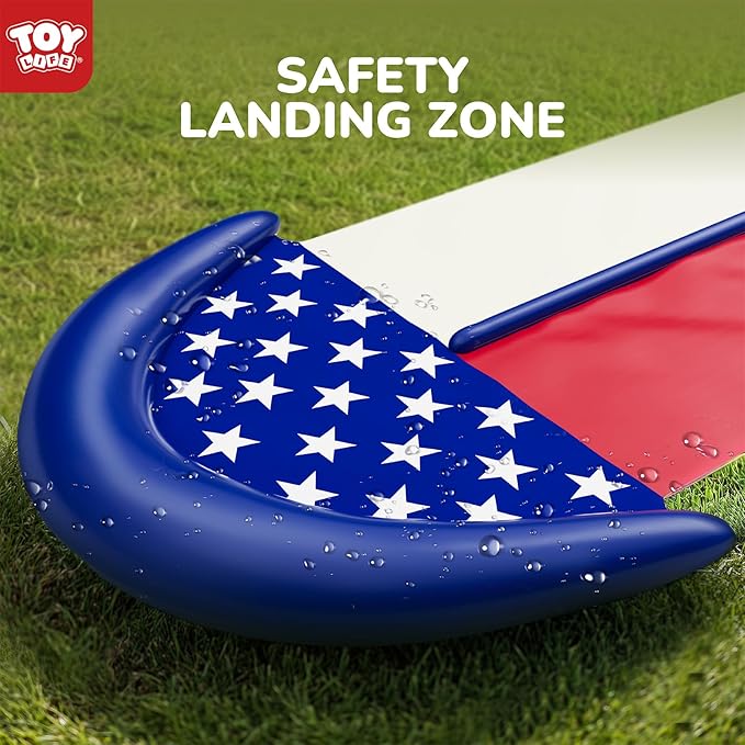 TOY Life Giant American Flag Water Slides for Kids 20FT Waterslide Backyards Lawn with 2 Bodyboards 2 Lane Slip Splash and Slide Summer Toys with Built-in Sprinkler for Backyard Outdoor Water Toys Fun