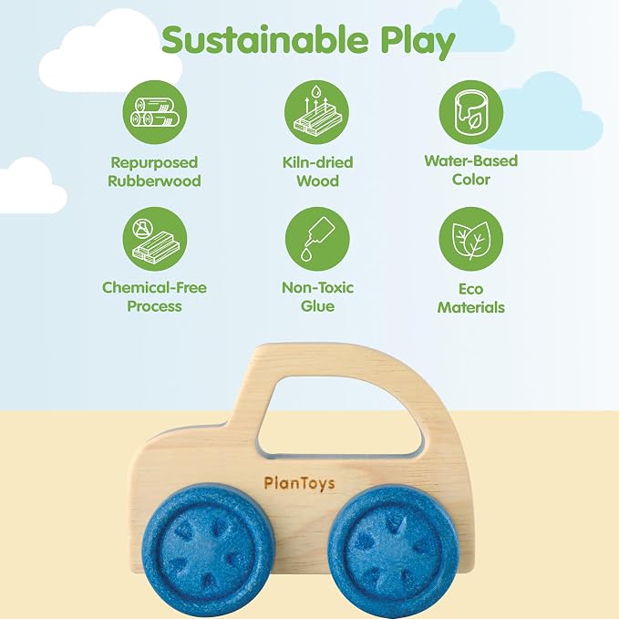PlanToys® Wooden Timber Trail EV | Montessori Push and Roll Toy for Fine Motor Skills, Coordination and Cause and Effect Learning | Eco Friendly Baby Toy for Sensory and Active Play