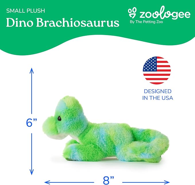 The Petting Zoo Dinosaur Brachiosaurus Stuffed Animal Plushie, Gifts for Kids, Scoopz Dinosaur Animals, Green Dinosaur Plush Toy 8 Inches