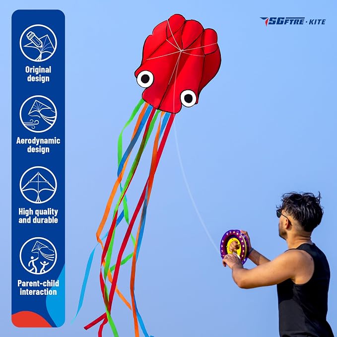 SGftre 3 Piece Set Butterfly Delta Octopus Kites for Kids and Adults，Easy to Fly for Outdoor Adults Children Line Kite for Kids Toy (Blue Dragon+ Delta+Octopus Red, 3)