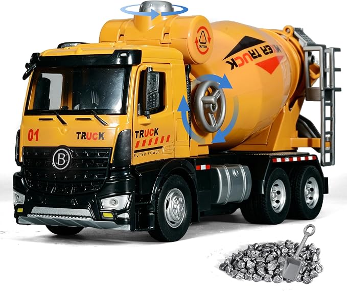 Cement Mixer Toy Truck Diecast Metal Cab Construction Truck Toys for Kids Boys and Girls Pull Back Cement Mixer with Lights and Sounds Construction Trucks for Toddlers 3-5
