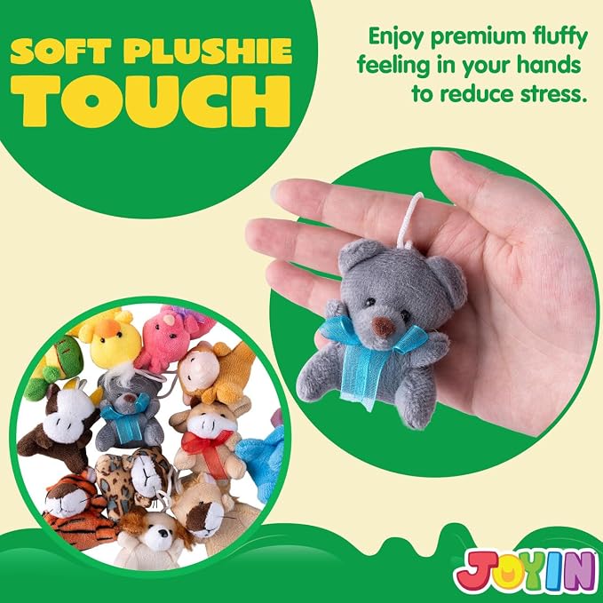 JOYIN 12 Pack Random Mini Animal Plush Toy Assortment (12 Units 3" Each),Bulk Stuffed Animals for Kids, Small Animals Plush Keychain Decoration, Carnival Prizes, Birthday Goodie Bags & Party Favors
