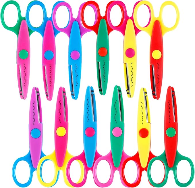 UCEC Craft Scissors Decorative Edge, 12 Pack, Bright Zig Zag Scissors | for Crafting, Scrapbooking, Fancy Pattern Design