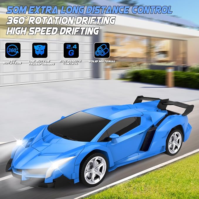 Transform Remote Control Car Toy for Kids 4 5 6 7 8, Remote Control Car for Boys 4-7, Transform Cars for Boys 4-6, Toy Car 5 Year Old Boy, Toys for 3 4 5 6 7 8 9 10 11 12 Years Old Boy, Blue