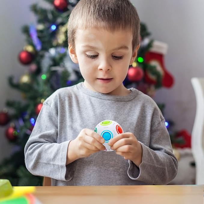 Vdealen Magic Rainbow Puzzle Ball, Fidget Ball Puzzle Brain Teaser Fidget Toy for Boys & Girls- Birthday Party Easter Valentines Christmas Stocking Stuffers for Kids Teen & Adults(White)