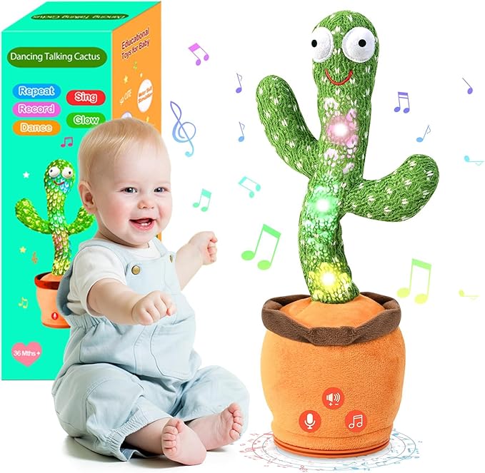TWORIVER Adjustable Volume Dancing Talking Cactus Toy for Baby Toddler, Boys Girls Gifts Singing Mimicking Recording Repeating What You Say Baby Toys with 120 English Songs