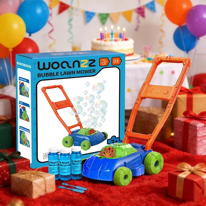 Bubble Lawn Mower for Toddlers 1-3, Automatic Bubble Blowing Machine Pretend Summer Gardening Play Bubble Toys for Age 1 2 3 Year Old Boys Girls Indoor Outdoor Use,Green