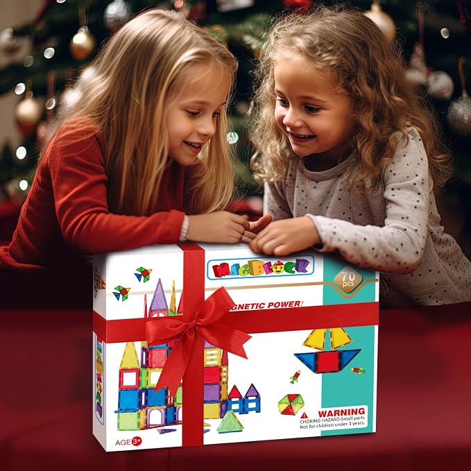 MAGBLOCK Magnetic Blocks - Magnetic Tiles Toys for Toddlers Kids Magnet Building Blocks Preschool Magnet Set for Boys and Girls Stem Toys 70 Pieces