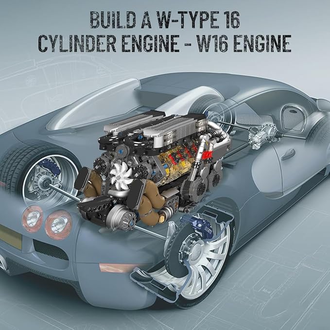 Mould King W16 Engine Building Blocks Set, Combustion Engine Model that Runs, Mini Engine Build Kit for Adults with Battery and Motor, Engineering Construction STEM Toy for Teens(952 Pcs)