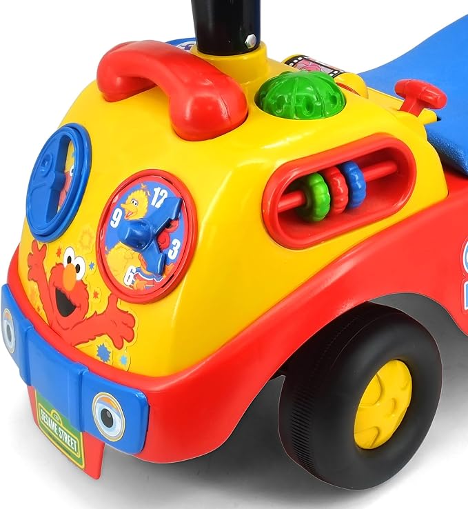 Kiddieland My First Activity Ride-On Elmo, Light & Sound Foot-to-Floor Toy with Interactive Dashboard, Seat Storage, Push Handle, Steering Wheel, Ages 12–36 Months