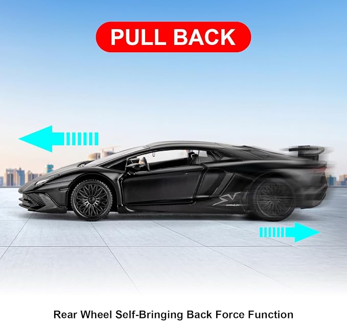 TGRCM-CZ 1/36 Scale Lamborghini Aventador LP770-4 Casting Car Model, Zinc Alloy Toy Car for Kids, Pull Back Vehicles Toy Car for Toddlers Kids Boys Girls Gift (Black)