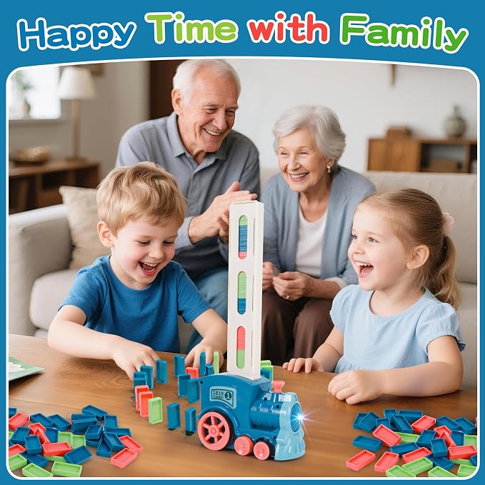 Gigilli 220Pcs Domino Train Toys, Automatic Dominoes Building Train Set for Kids 2-4 4-8, Stacking Kids Games Stem Montessori Educational Toys for 3 4 5 6 7 8 Year Old Boys Girls Birthday Gifts