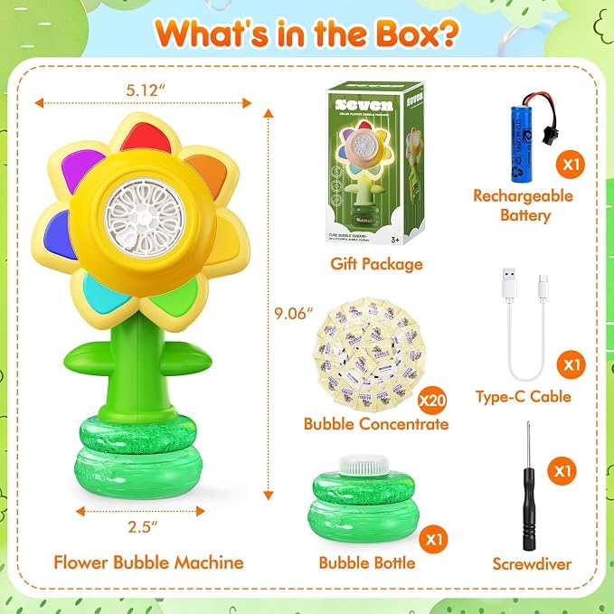 Yunaking Bubble Machine Wands Kids Toys: Type-C Rechargeable Bubbles Gun Maker LED Light Outdoor Toys for 3 4 5 6 7 8 Boy Girl Toddlers Kids Party Wedding, Gift for Birthday Easter Valentines Xmas