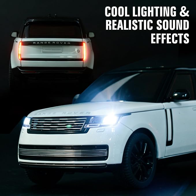 Toy Car Model 1/24 Diecast Cars Compatible with Land Rover Range Rover Off-Road SUV Model Car Kits for Adults and Boys Metal Toy Cars for Kids Age 3+ Pull Back Cars with Lights and Sounds（Black-White）