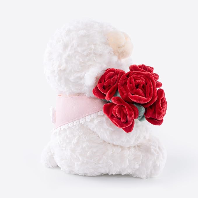 11.4" White Lamb Plush Stuffed Animal with Removable Bouquet of Red Roses - Ultra Soft & Interactive Cuddly Toy Gift, A Surprise That Never Fades