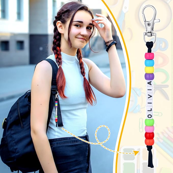Suncalla 984 Pcs 24 Set Back to School Keychain Making Kit DIY Bead Key Chain Crafts Adjustable Letter Beads Cards Strings Kit Welcome First Day of School Gift Jewelry Making Supplies Party Favors