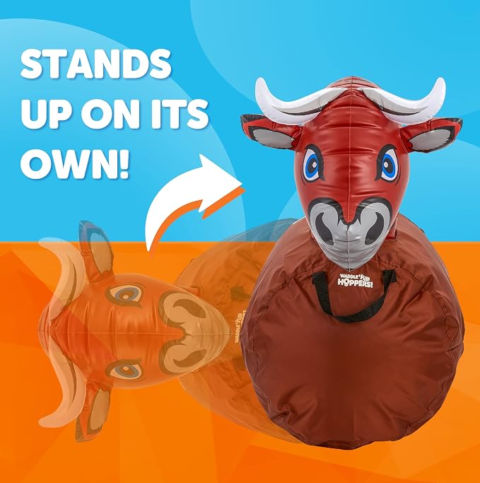 Waddle Hip Hoppers Bouncy Hopper Inflatable Hopping Animal Bouncer, Supports Up to 250 Pounds, Ages 5 and Up (Brown Bull)