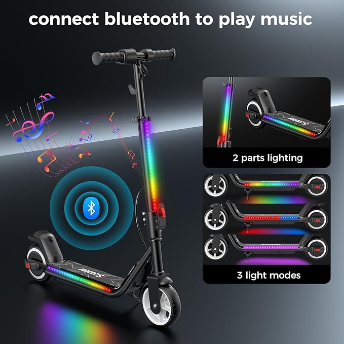 iScooter IK3 Serious Electric Scooter for Kids Aged 6-12, 3/6/10MPH Speed, Dual Brake System, 3 Heights (IK3Pro), Magnetic Charging, Colorful Lights, LED Display, 150W Motor Kids Scooter