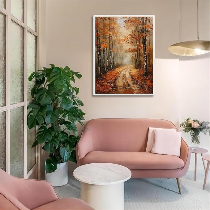 Fall Paint by Numbers for Adults and Kids, Painting by Number Kits On Canvas, Tree Landscape Number Artist Paint by Number Kit Without Frame DIY Oil Painting Acrylic Paints, Home Wall Decor, 12x16in