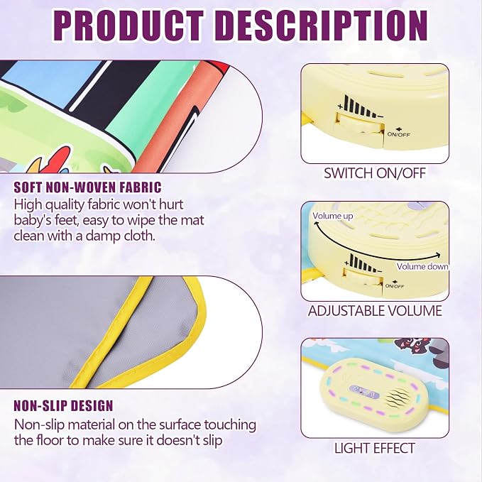 Farm Animals Piano Mat Toys, Musical Floor Carpet Play mat for Kids | Sensory Educational Learning Dancing Keyboard,Touch Blanket Xmas Christmas Birthday Gift for 3-12 Year Old Girl boy