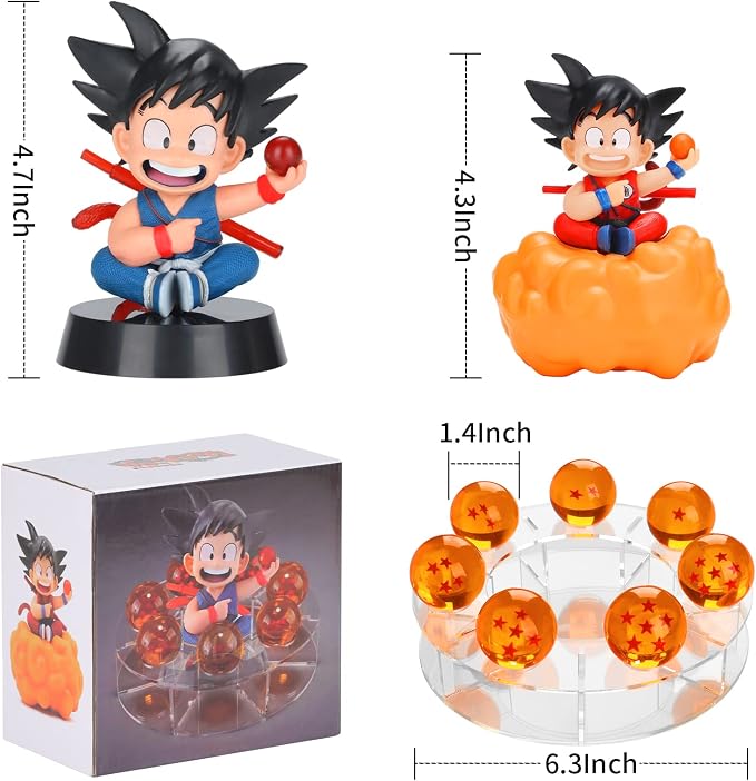 Lenporl DBZ Dragon Ball Action Figure Toys with 1.4 Inch Crystal Stars Dragon Ball and Transparent Base, Goko Action Figure with Gift Box for Birthday Gifts