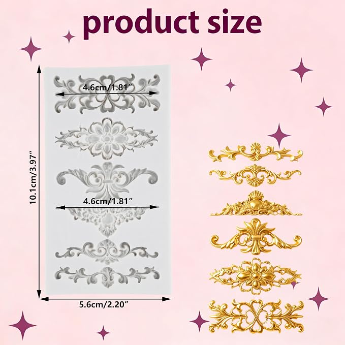 Baroque Polymer Clay Mold Curlicues Scroll Lace Silicone Mold Vintage Relief Flower Filigree Molds for DIY Crafts Epoxy Resin Casting Air Dry Polymer Clay Plaster Jewelry Making