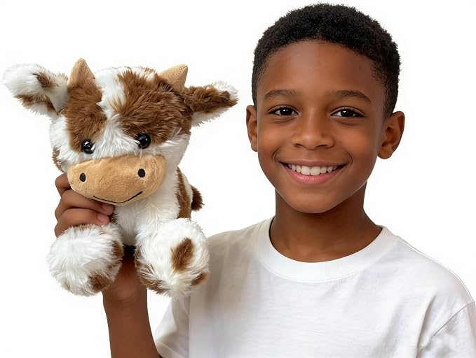 Cute Cow Plush Stuffed Animal Doll Toy 10 inch for Girls Boys One Pieces（Each one has a Different Pattern） (Cow pa bd Brown