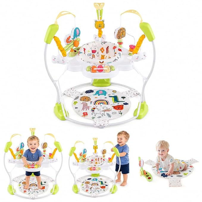 HONEY JOY Baby Bouncer Activity Center, Infant Jumper and Table w/ 360° Rotary Seat, 3 Adjustable Heights, Mat, Music, Lights, Sounds & Developmental Toys, Activity Center for Babies (Yellow)
