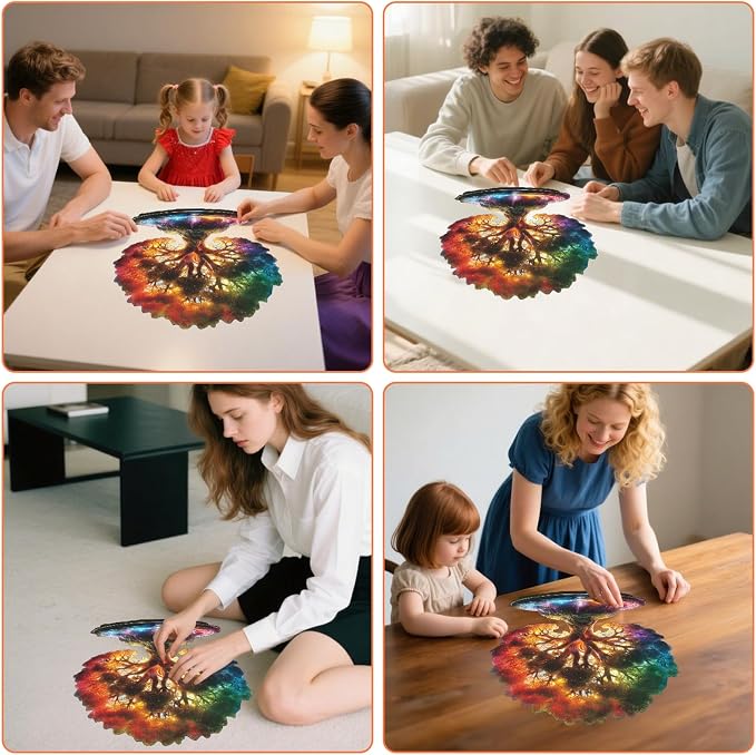 MEATRN Glowing Tree of Life Wooden Puzzles - 200 Pieces Fantasy Forest Nature Landscape, Irregular Shape Wood Jigsaw Puzzle for Adults, Educational Puzzles for Family Game, 10.5x11.4 in