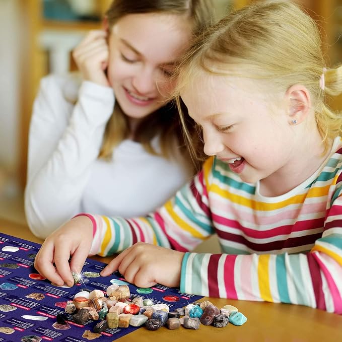Gamerside Rocks for Kids - 48 Real Rocks, Gemstones & Crystals Collection – Educational Science Kit, Great Rock Collections STEM Gift for Boys & Girls Ages 6-12