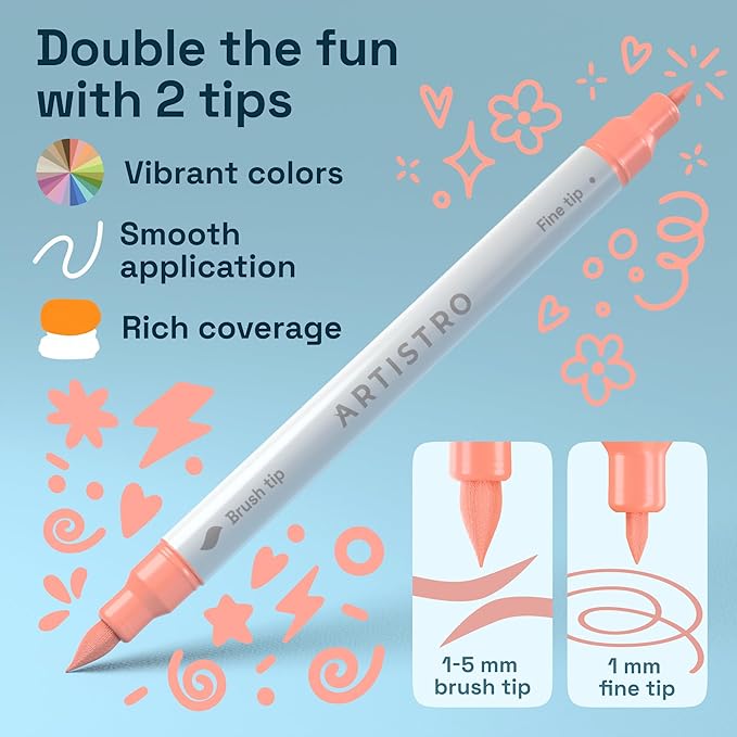 ARTISTRO 24 Pastel Acrylic Paint Markers - Paint Pens for Drawing - For Fabric, Rock, Glass, Wood, Molds - Arts & Crafts Gift for Adults, Teens, Kids, Classroom Must Haves & School Supplies