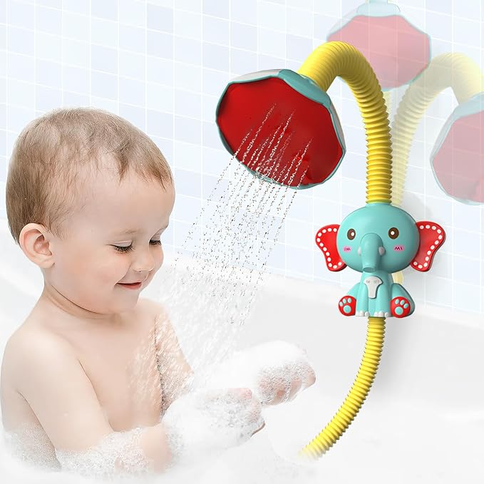 taseyok Toddler Bath Toys, Baby Bathtub Toys with Elephant Shower Sprays and Slide Track, Fishing Floating Animals Toys, Creative Shower Toys Christmas Birthday Gifts for Boys and Girls