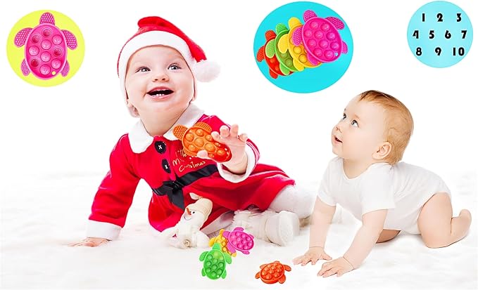 8 Packs Silicone Ocean Sea Turtle Teething Fidgets Pop for Kids,Infants Sensory Animal Shape Chew Toys