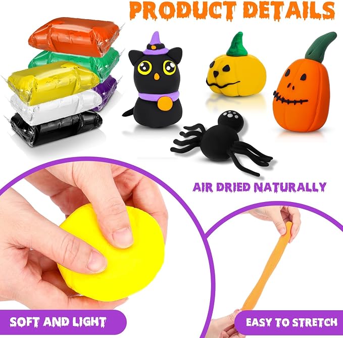 WinnerWhy 72 Pcs 38oz Air Dry Clay Modeling Magic Ultra Light Modeling Clay for Kids DIY for Sculpting Air Dry School Gift(Halloween Color)
