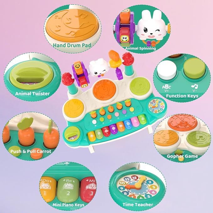 20-in-1 Musical Piano Keyboard Toy, Toddler Drum Set for 1-3, Blue | STEM Educational Sensory, Interactive Montessori Preschool, Electronic Learning Light-up - Baby 1st Birthday Gift 12-36 Month
