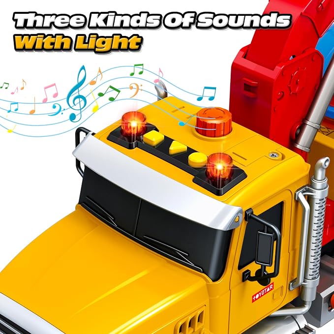 SpringFlower 15" Large Tow Truck Toy, Toy for 3 4 5 6 Years Old Boy Toddlers, Truck Vehicle with Racing Car, Traffic Signs, Working Hook, Light Sound, Birthday Gifts for Boys & Girls