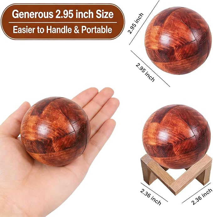Wooden Brain Teaser Puzzles for Adults - Challenging 3D IQ Logic Games for Teens 14+, Stress Relief Desk Toys & Office Decor, Unique Gifts for Men, Women, Seniors (Ball)