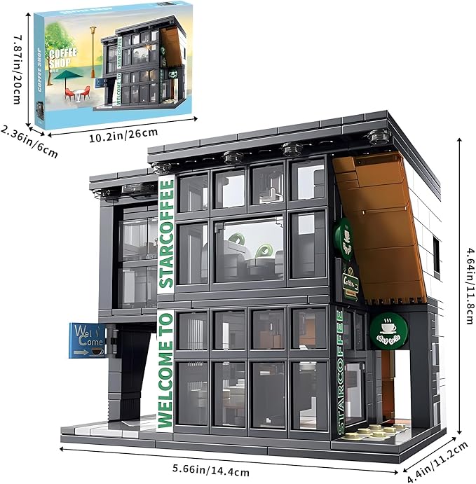 CSNRHG Coffee Shop Building Blocks Toys City Street View Architecture Model Set Birthday Age 6+ Children Teens Adult 581 Pieces