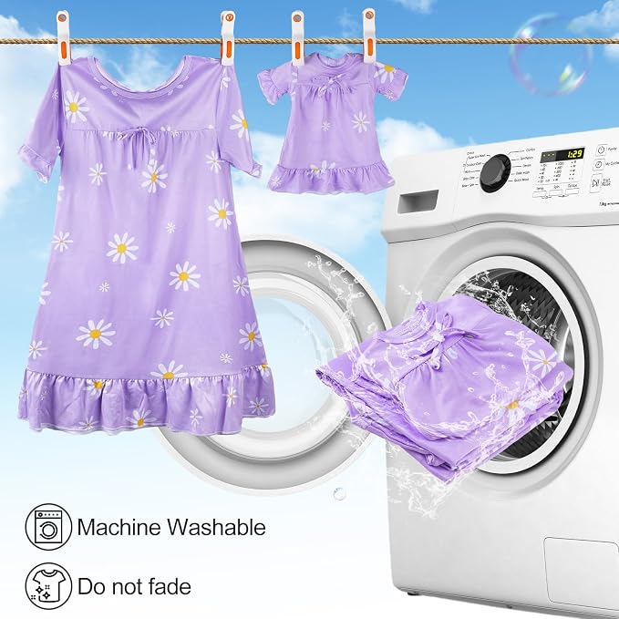 MHJY Matching Girls & Doll Nightgowns Vintage Short Sleeve Sleepwear Pajamas Dress for Girls and 18" Girl Doll