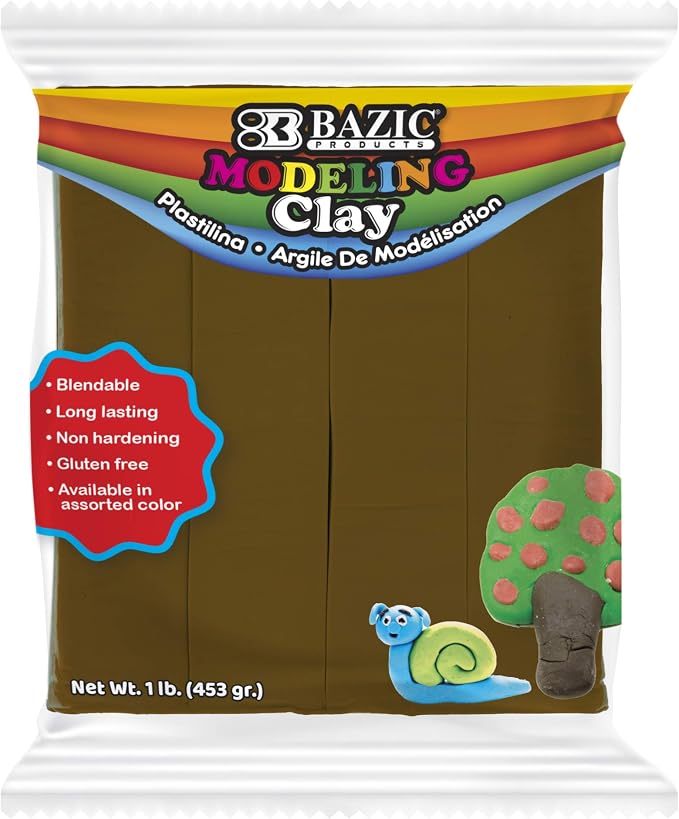 BAZIC Products Brown Modeling Clay, 1 lb, Non-Hardening, for Sculpting Art Crafts, Reusable, Case of 24