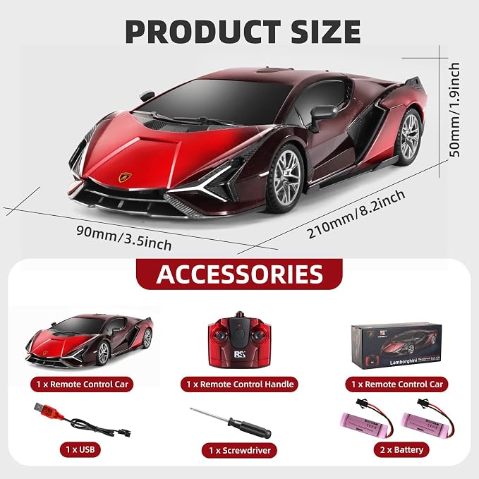 MIEBELY Lamboghini RC Car - 1:24 Scale Lambo Toy Car 2 X 3.7V 500mAh, Sián Fast Remote Control Car for Boys 8-12, Rc Race Model Birthday Gifts for Kids Adults Boys Girls Age 6-12 Year Old