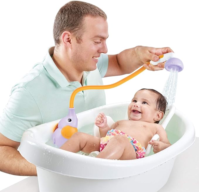 Yookidoo Baby Bath Shower Head - Elephant Water Pump and Trunk Spout Sprayer - One Handed Flow Control for Newborn Babies in Tub Or Sink (Purple)