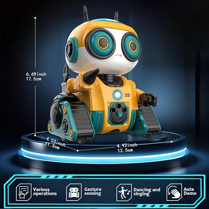 BYTEWAR Robot Toys, Rechargeable Remote Control Robot, with Intelligent Programming Function, Gesture Sensing, Auto-Demo,Music and Dance,Children's Birthday Gift(Yellow)