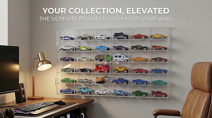 Display Case for Hot Wheels - Acrylic Showcase & Storage Organizer - No Assembly Required for Matchbox, Collectible Cars - Dust-Proof for 1/64 Scale Model Vehicles