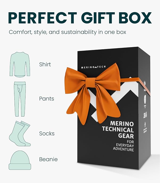 Merino.tech Merino Wool Base Layer Mens Set - Heavyweight, Midweight, Lite Merino Wool Thermal Underwear For Men Top, Bottom