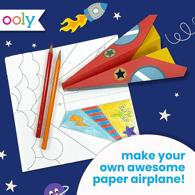 Ooly DIY Paper Airplane Book, 24 Paper Planes & Stickers, Kit Includes 12 Completed, 6 Blank and 6 Color-in Planes, Great Gifts for Kids, Activities for Boys and Girls