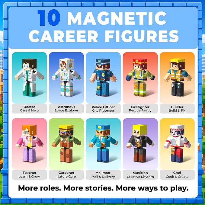 Annexfun 20 Pcs Magnetic Action Figures Playset, Magnetic Building Block City Toys with Magnetic Cubes, 360° Rotating Arms and Legs, Creative Play Set for Kids 6+, Birthday Gifts for Boys Girls